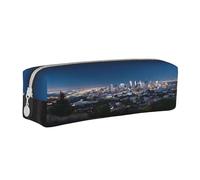 JAYWIS Trousse à crayons en cuir imprimé Los Angeles Skyline avec fermeture éclair faite à la main Motif paysage croisé compact pour l'école, le bureau et les voyages, blanc, Taille unique, Trousse de