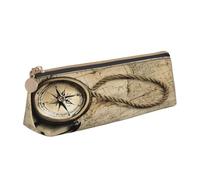 JAYWIS Trousse à crayons triangulaire en cuir avec motif boussole pour l'école, le bureau et les voyages, fermeture éclair de qualité supérieure, blanc, Taille unique, Organiseur de sac