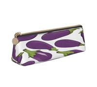 JAYWIS Trousse à crayons triangulaire en cuir avec motif d'aubergine de dessin animé pour l'école, le bureau et les voyages, fermeture éclair de qualité supérieure, blanc, Taille unique, Organiseur de