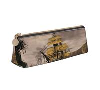 JAYWIS Trousse à crayons triangulaire en cuir avec motif de bateau de pirates pour l'école, le bureau et les voyages, fermeture éclair de qualité supérieure, blanc, Taille unique, Organiseur de sac