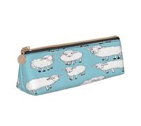 JAYWIS Trousse à crayons triangulaire en cuir avec motif de mouton mignon de dessin animé pour l'école, le bureau et les voyages, fermeture éclair de qualité supérieure, blanc, Taille unique