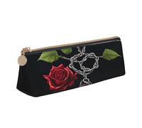 JAYWIS Trousse à crayons triangulaire en cuir avec motif de roses noires gothiques pour l'école, le bureau et les voyages, fermeture éclair de qualité supérieure, blanc, Taille unique, Organiseur de