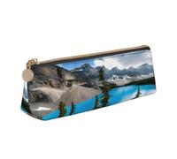 JAYWIS Trousse à crayons triangulaire en cuir avec motif montagnes rocheuses pour l'école, le bureau et les voyages, fermeture éclair de qualité supérieure, blanc, Taille unique, Organiseur de sac