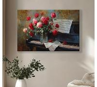 JAZOQPNDL Roses sur piano avec partition musicale, toile murale, affiche imprimée de roses, décoration intérieure (30x40cm/sans cadre)
