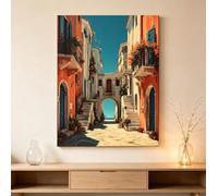 JAZOQPNDL Tableau vertical sur toile représentant une arche fleurie dans une ville côtière méditerranéenne (60 x 90 cm, sans cadre)