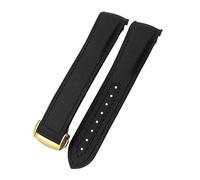 Jazoxy 20mm 21mm 22mm Bracelet de montre pour Omega 300 couturier 600 planète océan boucle pliante Bracelet en Nylon Silicone fluor caoutchouc bracelets de montre(Black-gold,21mm)
