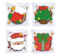 JazSwirl Lot de 100 petits sacs de Noël avec fermeture à glissière, 10,2 x 10,2 cm + 3 cm, autocollants transparents OPP pour biscuits, bonbons, petits cadeaux
