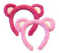 JazSwirl Lot de 2 bandeaux avec oreilles d'ours en peluche pour adultes, bandeau à oreilles d'animaux mignons, bandeau pelucheux pour maquillage, spa, lavage du visage (rose, taille M)