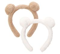 JazSwirl Lot de 2 bandeaux avec oreilles d'ours en peluche pour adultes, bandeau avec oreilles d'ours en peluche mignonnes pour maquillage, spa, lavage du visage (blanc kaki, taille M)