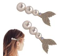 JazSwirl Lot de 2 pinces à cheveux en perles pour femme, 7,6 x 2,7 cm, élégantes pinces à cheveux sirène avec strass, pinces à cheveux élégantes pour cheveux