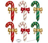 JazSwirl Lot de 6 ballons de Noël en forme de canne à sucre d'orge - 36,8 x 65 cm - Ballons de Noël en mylar avec nœud rouge vert et blanc - Décorations de fête pour sapin de Noël, Nouvel An, fêtes