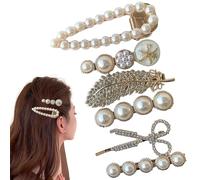 JazSwirl Lot de 6 pinces à cheveux en perles pour femmes, 2 à 2,36 pouces (5 à 6 cm), en alliage doré avec strass, avec plusieurs styles de pinces à cheveux
