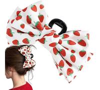 JazSwirl Pince à cheveux en forme de fraise pour femme, 15 x 6 cm, rouge et blanc, nœud en forme de fraise, accessoire de cheveux pour queues de cheval, chignons, tresses