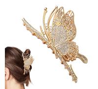 JazSwirl Pinces à cheveux papillon pour femme, 10 x 5 cm, pinces à cheveux en forme de papillon, perles dorées et strass pour accessoires de cheveux élégants (strass dorés)