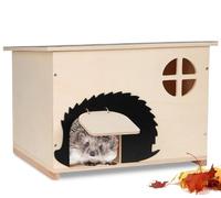 JAZUIHA Maison pour hérisson avec rabat pour rat et entrée labyrinthe - Résistant à l'hiver - Grand hôtel pour hérisson avec fond - 37 x 30 x 28 cm - Niche en bois pour hérisson - Pour abri et sommeil