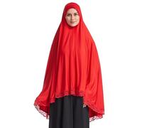 Jazvano Hijab musulman pour femme Instant Big Hijab Jersey Turban Khimar Abaya Doux Femmes Prière Hijab 1 pièce Dentelle Hijab Écharpe, rouge, L