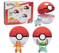 Jazwares Coffret de 3 Figurines Pokémon Clip 'N' Go Poké Ball - Let's Go Starters : Salamèche, Bulbizarre et Carapuce avec Poké Balls - Produit sous Licence Officielle - Cadeau Enfants