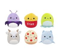Squishmallows Pack de 6 Micromallows Original Axel Le Scarabée, Lune Le Monstre du Loch Ness, Malcom Le Champignon, Orphie la Pieuvre, Pep la Pizza, Walker la Chèvre