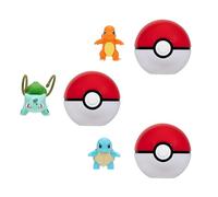 Jazwares Pokémon Clip 'N' Go Pokeball & Battle Lot de 3 figurines - Let's Go Starters Charmander, Bubasaur, Squirtle with Poke Balls - Licence officielle - Cadeau pour enfants