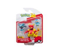 Jazwares Pokémon Pack 3 Figurines Battle Figure Set Tiplouf, Feuforêve, Magmar 5 cm, Noir