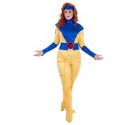 Jazwares X-Men Costume classique en jean gris pour femme - Combinaison de super-héros mutant et capot, Bleu, doré, S
