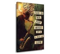 Jazz - Art mural - Poster moderne encadré « Music is Life » - Décoration murale vintage - Impression sur toile - Pour salon - 40,6 x 61 cm