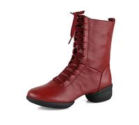 Jazz Dance Boots Ballet Lace-Up Chaussures De Danse pour Femmes Fille High Top Modern Dance Performance Shoes,Rouge,34 EU