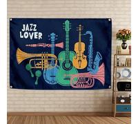 JAZZ LOVER ROCK Affiches sur toile pour les fans de rock - Drapeau de musique vintage en métal dur et punk - Bannière murale à suspendre - Club Bar Pub Café Maison Décoration murale Art, 96,5 x 145,2