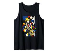 Jazz Panda Saxophoniste Art géométrique Abstrait Débardeur