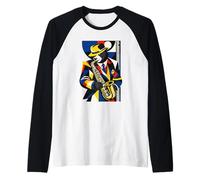 Jazz Panda Saxophoniste Art géométrique Abstrait Manche Raglan