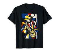 Jazz Panda Saxophoniste Art géométrique Abstrait T-Shirt
