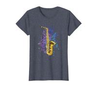 Jazz Saxophoniste Saxo Notes De Musique Saxophone T-Shirt, Femme, Bleu Chiné, XXL