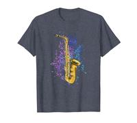 Jazz Saxophoniste Saxo Notes De Musique Saxophone T-Shirt, Homme, Bleu Chiné, L