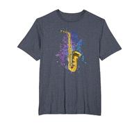 Jazz Saxophoniste Saxo Notes De Musique Saxophone T-Shirt, Homme Grandes Tailles, Bleu Chiné, 2X Tall
