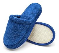 jazzylab Pantoufles de bain en éponge - Chaussons invités en coton avec mousse à mémoire, antidérapants, lavables - Pour hôtel, spa, sauna - Bleu Roi, 43-46, RO-2