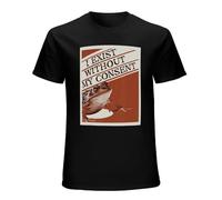 JBBKZ disc Men's I Exist Without My Consent Frog Funny Surreal Print Tops 100% Cotton Women Casual Loose S Oversized T-Shirts Black S
