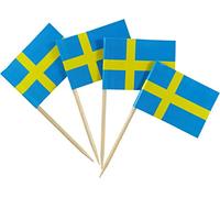 JBCD Lot de 200 cure-dents en forme de drapeau suédois - Décorations pour cupcakes, cocktails, gâteaux, mini drapeaux