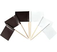 JBCD Lot de 200 piques en forme de drapeaux noirs et blancs pour décoration de cupcakes ou de cocktails, mini drapeaux noirs et blancs