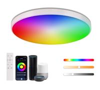 JBdusn Plafonnier LED Dimmable RGB+CCT 24W Plafonnier avec Télécommande, Ultra Flat Ceiling Light Ø30CM Intelligent Luminaire Plafond compatible avec Alexa et Google Home pour salon/chambre