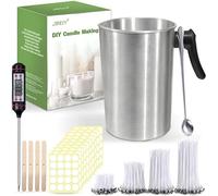 JBEIY 3L Pot de Fusion Cire Bougie, Grande Capacité Pot pour Bougie avec Thermomètre Cire, 200 Mèches et Autocollants, 1 Cuillère, Kit Faire des Bougies Adulte Débutant