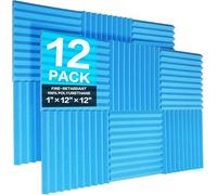 JBER Lot de 12 panneaux acoustiques en mousse - 2,5 x 30 x 30 cm - Pour studio, insonorisation, ignifuge, rembourrage acoustique (bleu)
