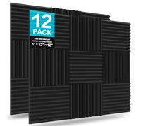 JBER Lot de 12 panneaux acoustiques en mousse ignifuge pour studio - Panneaux muraux insonorisants - 1 x 12 x 30 cm /5 x 30 x 30 cm(Encre)