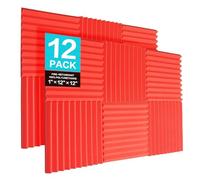 JBER Lot de 12 Panneaux de Mousse Acoustique, 2,5 x 30 x 30 cm Studio Insonorisé en Forme de Coin Ignifuge Insonorisant Liner Mousse de Traitement Acoustique (Rouge)