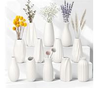 JBER Lot de 12 Petits Vases Décoratifs - 13 cm Vase Blanc en Céramique Mate pour Herbe de la Pampa, Fleurs Séchées - Décoration Bohème Scandinave Moderne pour Intérieur, Maison et Tables de Mariage