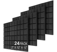 JBER Lot de 24 panneaux acoustiques en mousse de 5,1 x 30,5 x 30,5 cm, panneaux acoustiques muraux en mousse pour studio, isolation phonique, 9 blocs biseautés, design ignifuge en forme de champignon - Noir