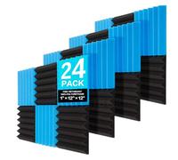 JBER Lot de 24 Panneaux de Mousse Acoustique, 5 x 30 x 30cm Cales pour Studio Panneau Mural Insonorisant Ignifuge Panneaux Muraux (Noir et Bleu)