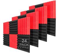 JBER Lot de 24 Panneaux de Mousse Acoustique, 5 x 30 x 30cm Cales pour Studio Panneau Mural Insonorisant Ignifuge Panneaux Muraux (Noir et Rouge)