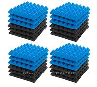 JBER Lot de 24 Panneaux de Mousse Acoustique, 5 x 30 x 30cm Studio Panneau Mural Insonorisant Ignifuge Pyramide(Noir et Bleu)