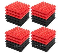 JBER Lot de 24 Panneaux de Mousse Acoustique, 5 x 30 x 30cm Studio Panneau Mural Insonorisant Ignifuge Pyramide(Noir et Rouge)