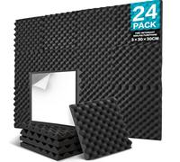 JBER - Lot de 24 panneaux insonorisants autocollants, Panneaux acoustiques 30 x 30 x 3 cm, Panneaux muraux en mousse acoustique haute densité pour studio d'enregistrement, bureau à domicile, chambre